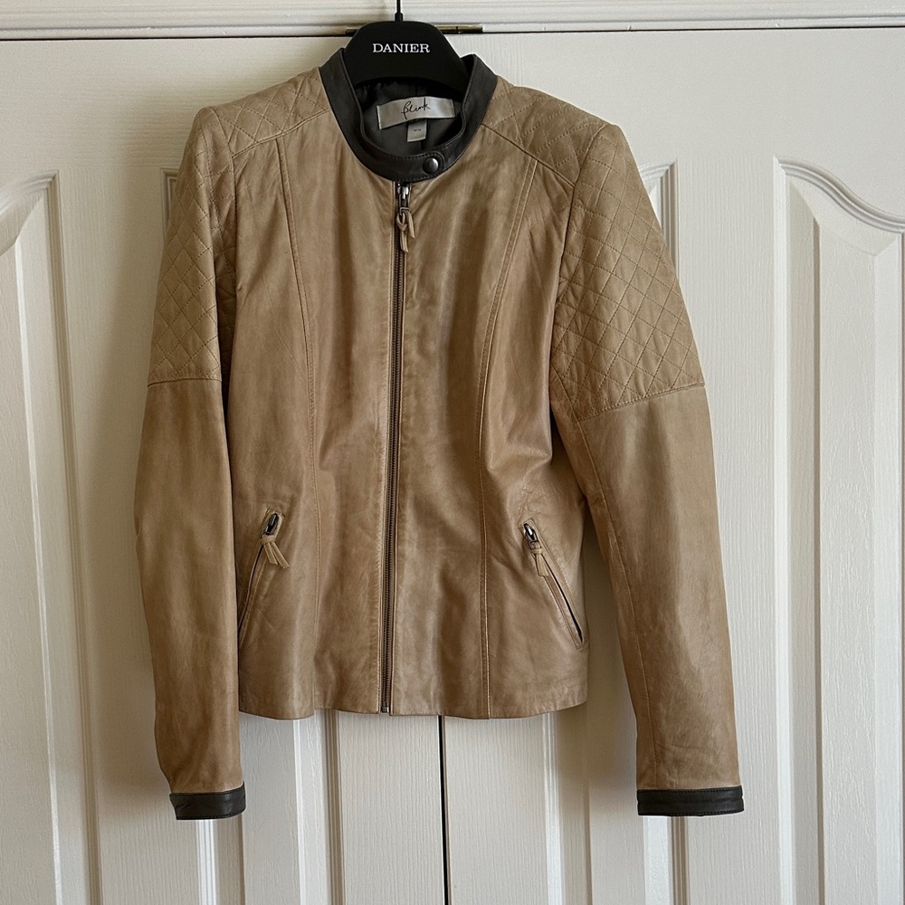 Blink Beige Leather Jacket with Black Accents